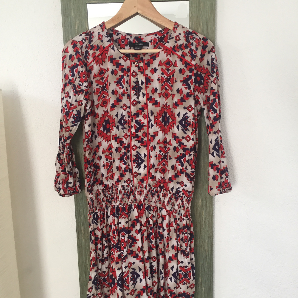 Boho chic geo print Peasant drop waist mini dress